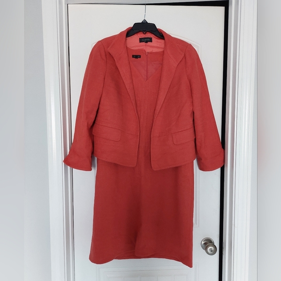 Talbots Burnt Orange Tweed Sleeveless Sheath Dress & Jacket Sz 12  Career Office - Picture 1 of 4